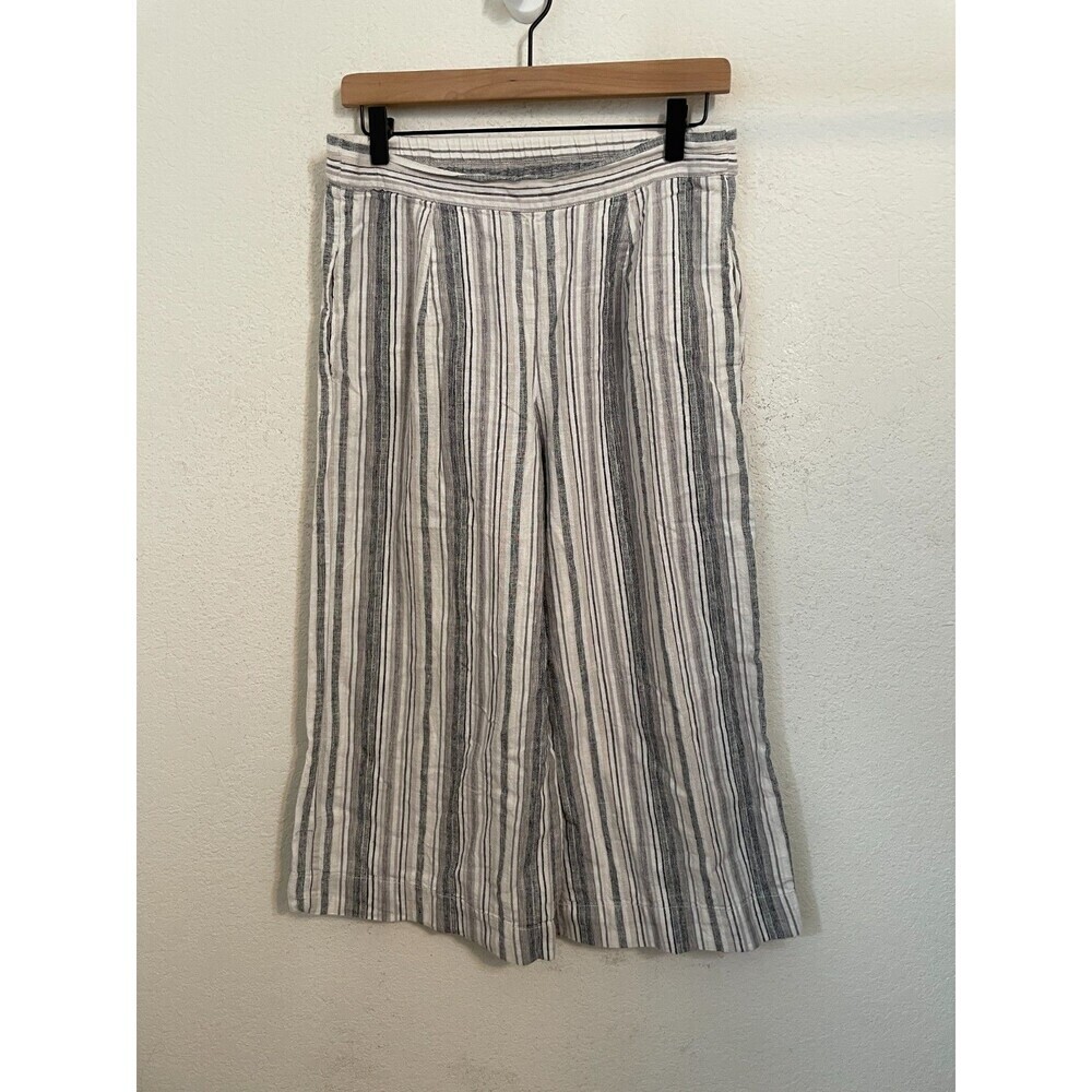 Beachlunchlounge Womens Pants Size S Linen Blend Gray  Striped Wide Leg Cropped